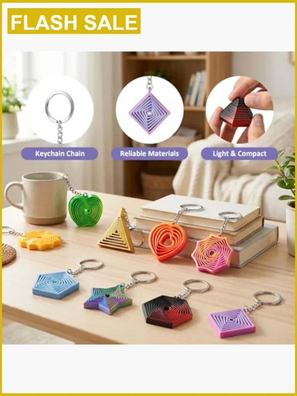 9 Fidget Toys Geometric Keychain Charms 3D Printed Stress Relief Sensory Toy